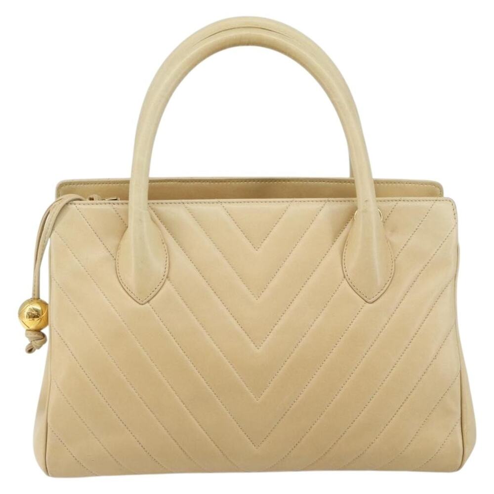 Chanel Lambskin V Stitch Handbag Beige
